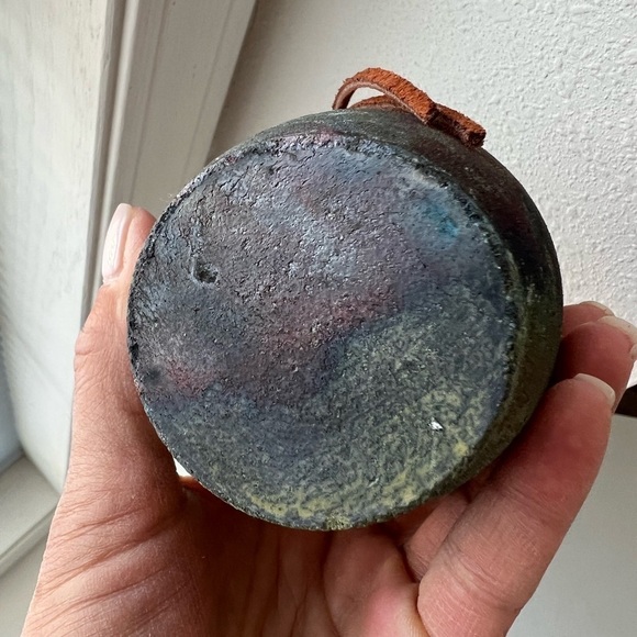 RAKU POTTERY VASE Handmade in Arizona 5" Tall | Leather Trim - Picture 9 of 9